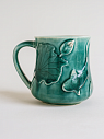 Кружка ручной работы «Лотос и карп», тёмно-зелёная, фарфор, 430 мл, превью фото 2