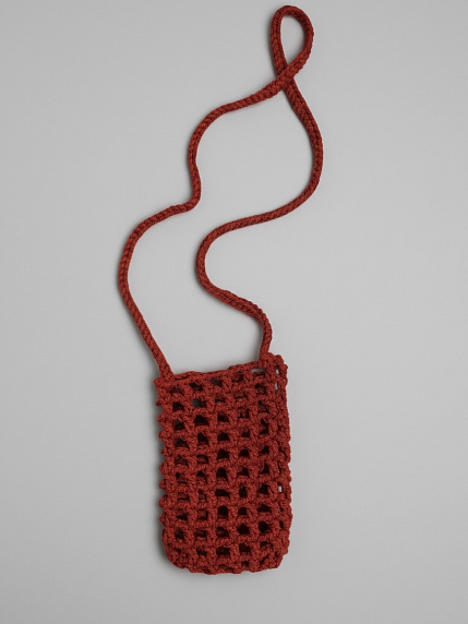 Сумка для телефона вязаная, бордовая, фото 1.