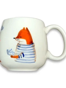 Кружка ручной работы Ким керамика с росписью Лис в тельняшке, фарфор, 350 мл