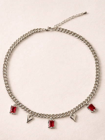 Цепь с подвеской Мигетт из сердечек и красного камня, фото 1.