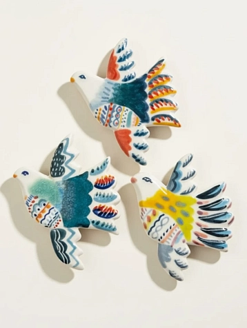 Брошь ручной работы Полина Гузеева «Птичка», сине-зелёная, фарфор, фото 5.