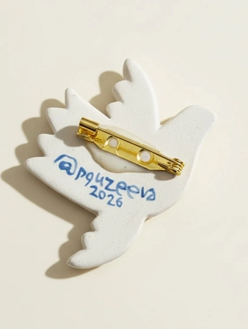 Брошь ручной работы Полина Гузеева «Птичка», сине-зелёная, фарфор, фото 4.