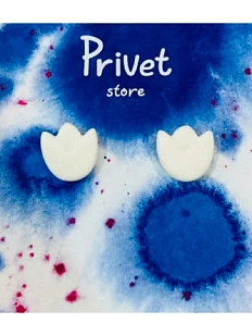 Серьги-гвоздики Звер «Белые тюльпаны», керамика