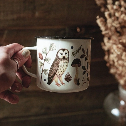 Кружка эмалированная «Совы и черника», белая, 400 мл, фото 3.