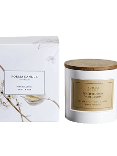 Свеча цилиндр с деревянной крышкой «Цветы персика и ванильный нуар»