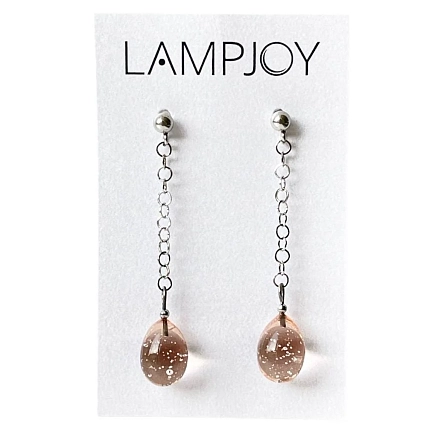 Серьги на цепочке Лампджой «Капли», стекло, розовый, фото 1.