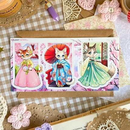 Стикерпак Лавкот «Кошечки в традиционных костюмах», 9*18 см, фото 2.