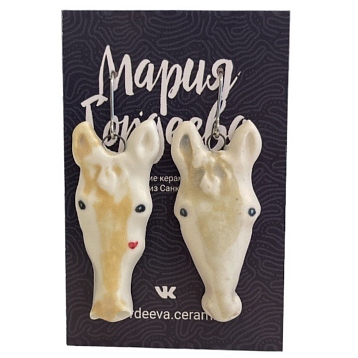Серьги Мария Гордеева «Лошадки», керамика, бежевые, фото 1.