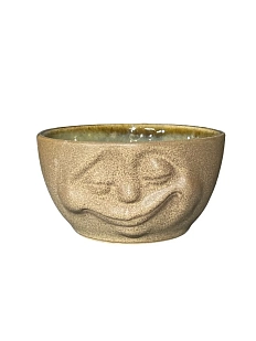 Миска ручной работы с личиком, песочный, керамика, 11 см