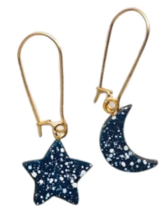 Серьги «Луна и звёздочка», дерево, тёмно-синие