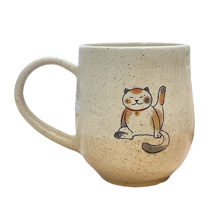 Кружка ручной работы Керемет «Сидящий котик», керамика, 400 мл, фото 1.
