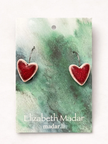 Серьги Elizabeth Madar Сердечки, керамика, бордовые, фото 1.