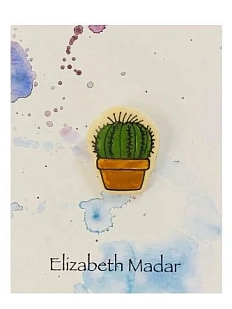 Брошь ручной работы Elizabeth Madar Кактус, зелёная, керамика