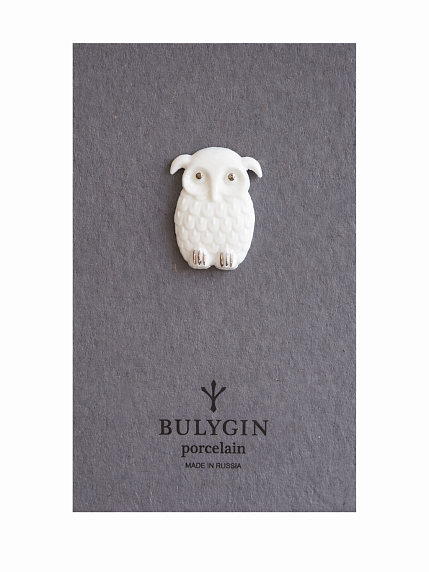 Брошь ручной работы Bulygin «Сова», бело-серебристая, фарфор, фото 1.