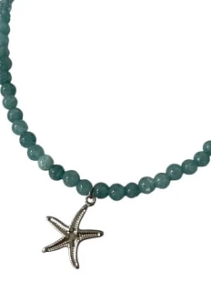 Чокер ручной работы с подвеской-ракушкой, тёмно-голубой