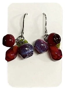 Серьги Керко ирга, гранат, брусника с листиком, стекло