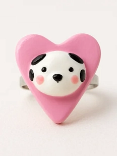Кольцо ручной работы Радость Рядом Сердце с собачкой, полимерная глина, незамкнутое, розовое