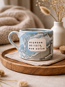 Кружка ручной работы NF ceramics «Отдохни до того, как устал», серо-голубая, 500 мл, превью фото 5