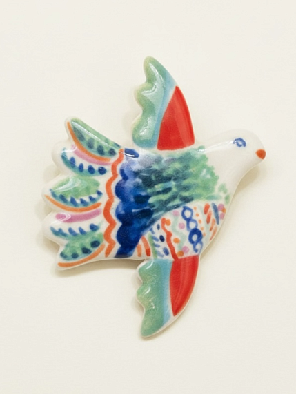 Брошь ручной работы Полина Гузеева «Птичка», сине-зелёная, фарфор, фото 2.