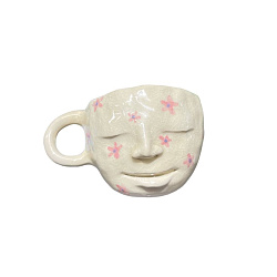 Кружка ручной работы «Лицо» розовые цветочки, керамика, 300 мл