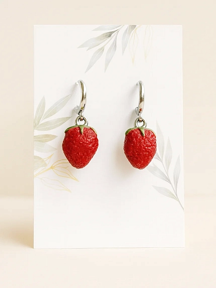 Серьги-конго Подарки руками «Земляника», полимерная глина, фото 2.