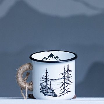 Эмалированная кружка «Лес и горы», белая, 400 мл, фото 2.