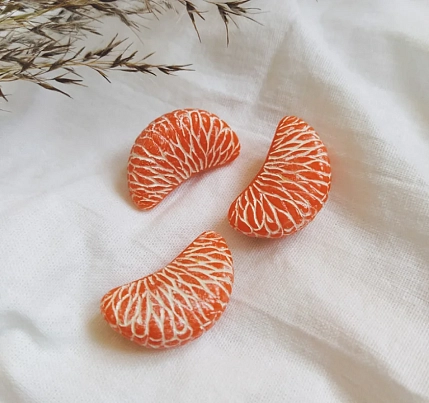 Брошь ручной работы Подарки руками «Долька мандарина», полимерная глина, фото 3.