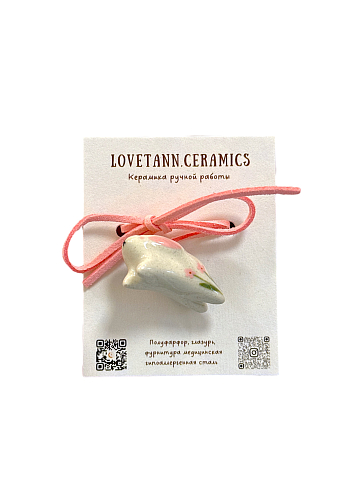 Чокер ручной работы «Зайка» с розовым цветочком, полуфарфор, фото 2.