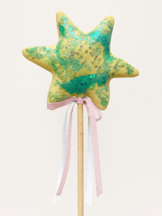 Волшебная палочка, жёлтая с голубыми пайетками