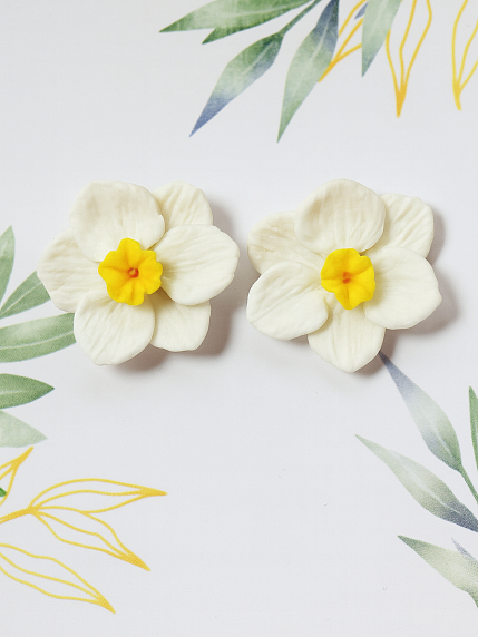 Серьги-гвоздики «Нарциссы», полимерная глина, фото 2.