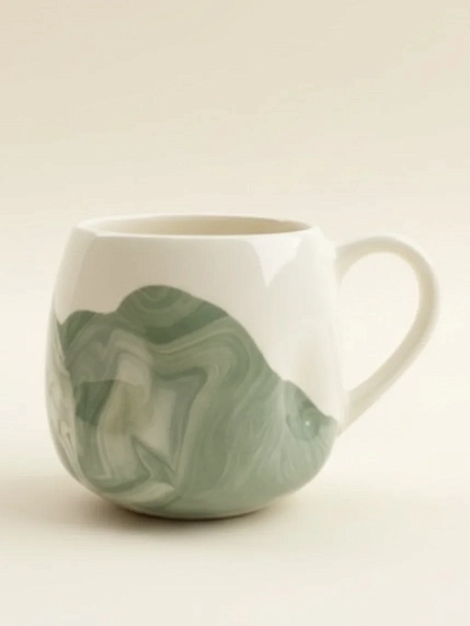 Кружка ручной работы РУКИ В ГЛИНЕ «Зелёный мрамор», керамика, 250 мл, мятая, фото 1.