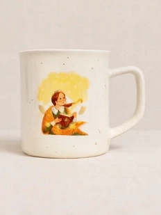 Кружка ручной работы Анна Герман «Девушка с книгой», белая в точку, фарфор, 300 мл