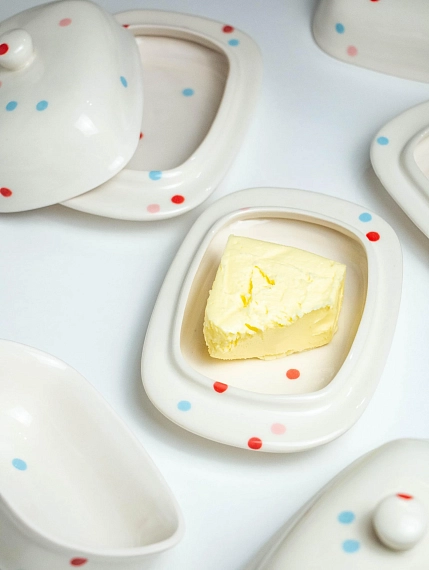 Маслёнка ручной работы ММ керамика «Конфетти», белая, фото 6.