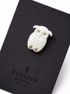 Брошь ручной работы Bulygin «Сова», фарфор, бело-золотистая