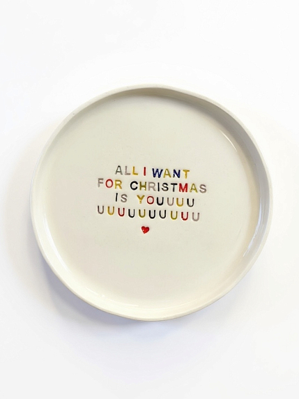 Тарелка ручной работы на Новый год с надписью «All i want for christmas», керамика, 18 см, фото 1.