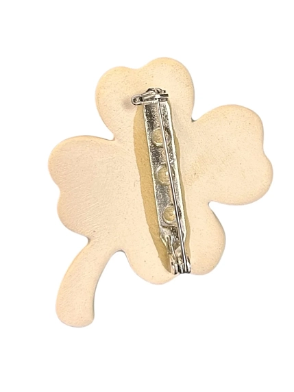 Брошь ручной работы «Клевер», керамика, зелёная, фото 3.