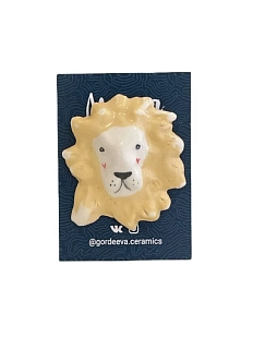 Брошь ручной работы Мария Гордеева «Лев», светло-жёлтая, керамика