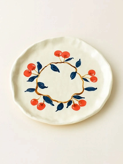 Тарелка ручной работы Татко керамика «Вишенки на ветке», керамика, 15 см, фото 2.