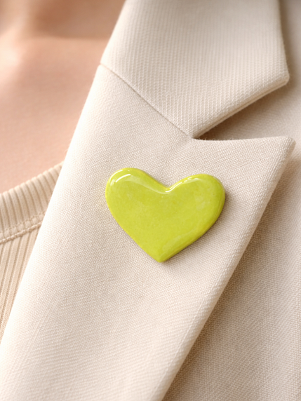 Брошь ручной работы Сердце, салатовая, керамика, фото 2.