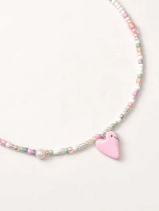Чокер ручной работы Радость Рядом «Сердечко», розовый, бисер, полимерная глина