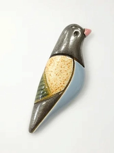 Брошь ручной работы Екатерина Юдо «Птичка», голубая, керамика