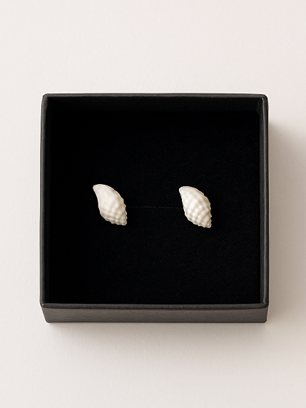 Сережки-гвоздики «Ракушки-улитки», белые, фарфор, в ассортименте, фото 4.
