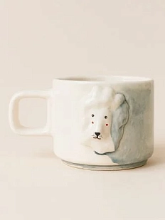 Кружка ручной работы Мария Гордеева с фигуркой «Лев», бело-серая, полуфарфор, 250 мл