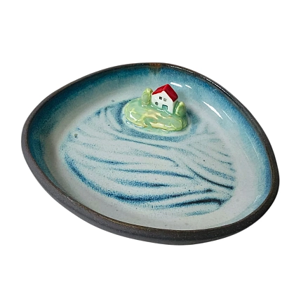 Тарелка с фигуркой внутри Голубое море, чёрная, керамика, 14 см, фото 4.