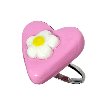 Кольцо ручной работы Радость Рядом Сердце с ромашкой, полимерная глина, незамкнутое, фото 1.