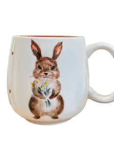 Кружка ручной работы Ким керамика с росписью Зайка с букетом ромашек, фарфор, 350 мл