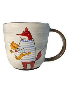 Кружка ручной работы Ким керамика с росписью Лис в свитере и тигрёнок, керамика, 450 мл