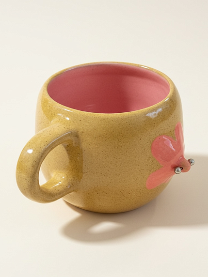 Кружка ручной работы Барыня «Грудь с цветочком», розовая, 380 мл, керамика, фото 2.