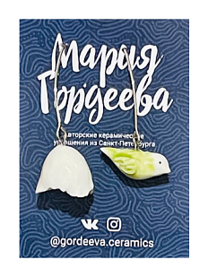 Серьги «Птички», керамика, бело-зелёные