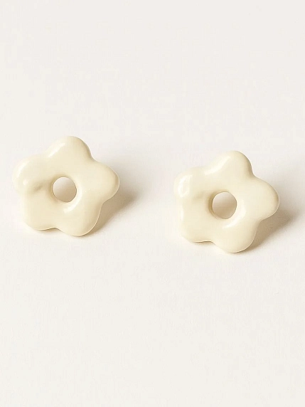 Серёжки-гвоздики Радость Рядом «Цветочки», полимерная глина, белые, фото 5.